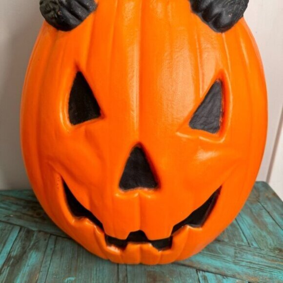 Vintage 90s Halloween Blow Mold Pumpkin Black Cat Jack-O-Lantern - Picture 3 of 15